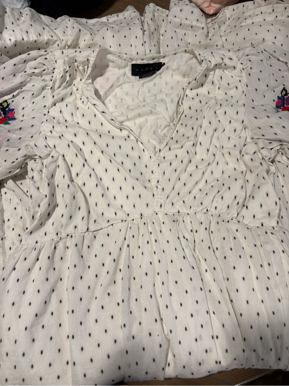 HATCH White Dress with Navy Dot Print